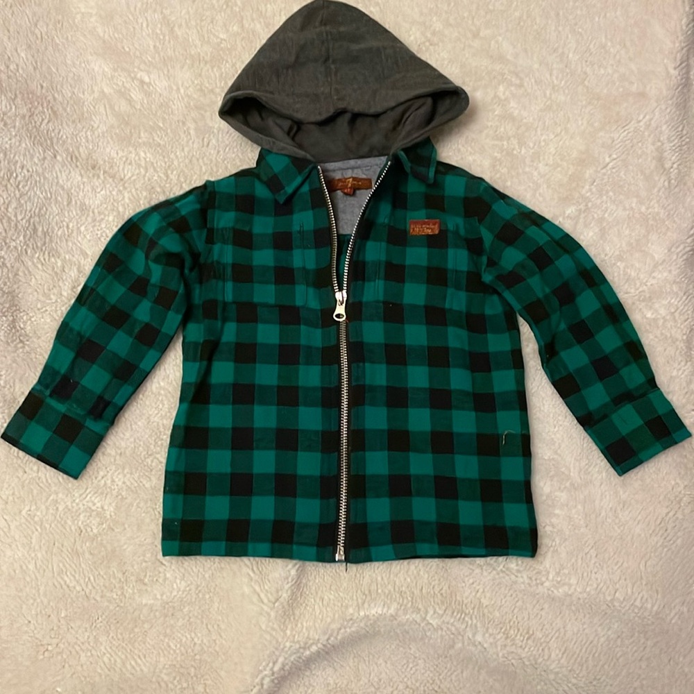 Kids Green and Black Plaid Hooded Jacket